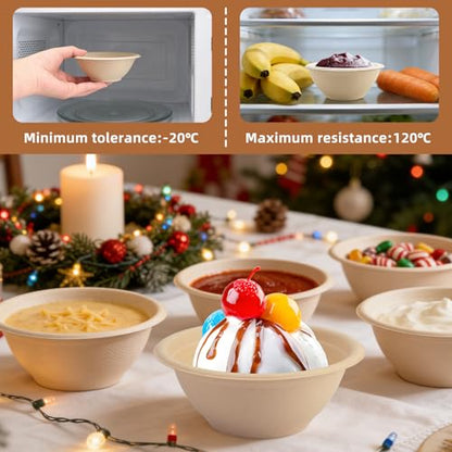 LeonBach 100 Pack 6oz Natural Bagasse Fiber Bowls, Small Disposable Paper Bowls Microwavable Safe Sample Snack Cups Charcuterie Serving Cups for Sauce Portion Condiment Ice Cream Desserts - color: Brown, style: 6oz-100 Pack