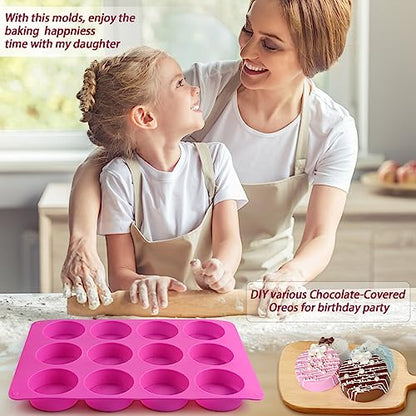 Sakolla 3 Pcs Round Chocolate Cookie Molds, 12-Cavity Cylinder Silicone Molds for Chocolate, Cake, Candy, Pudding, Mini Soap (2 Rose Red+1 Blue) - color: 3 Pcs/Rose Red&Blue