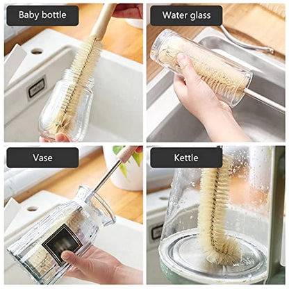 Natural Bristle Bottle Brush,Long Wooden Handle for Narrow Neck Bottles, Beer, Sports (11.8inch)