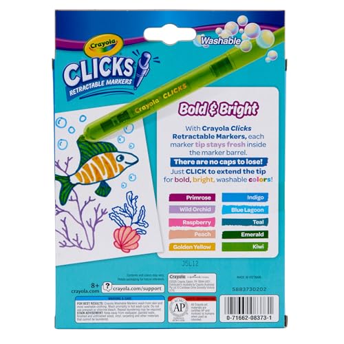 Crayola Clicks Retractable Markers Bold (10ct), Teacher Classroom School Supplies, Spring Crafts, No Dry Washable Markers for Kids - color: Bold & Bright, style: Click Retractable Marker