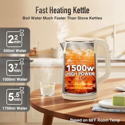 Mecity Electric Kettle 1.7L Touch Screen Temperature Control Water Boiler, No Plastic Contact with Water. 6 Presets For Tea and Coffee, 2 Hours Keep Warm, Auto Shut Off, Cream & Stainless Steel Color - color: Silver & Cream