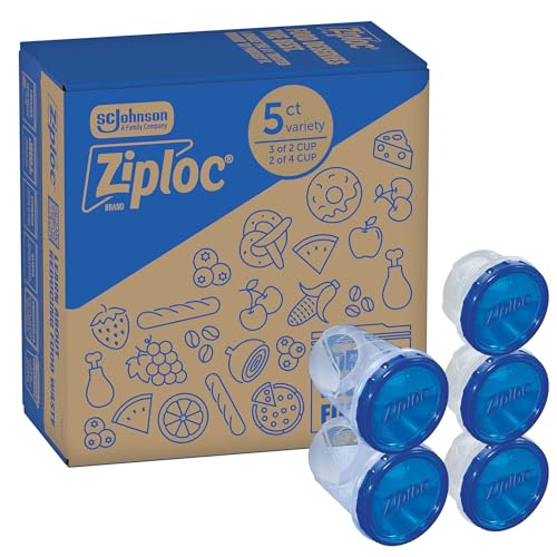 Ziploc Twist n Loc Food Storage Containers, Leak Resistant Design, Small and Medium Round, Variety Pack, 5 count