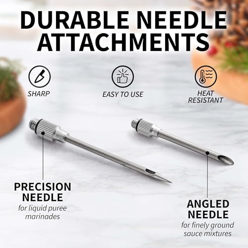Zulay Kitchen Stainless Steel Turkey Baster for Cooking - Food Grade Metal Baster Syringe & Silicone Suction Bulb - Large Size With 2 Detachable Needles and Cleaning Brush