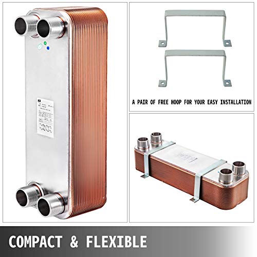 BestEquip Heat Exchanger 3"x7.5" 40 Plates Brazed Plate Heat Exchanger 316L 3/4" MPT Heat Exchanger B3-12A Beer Wort Chiller for Hydronic Heating - size: 40