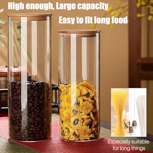 66+37 oz Glass Food Storage Jars with Airtight Lids, Tall Clear Glass Jar with Bamboo Lid, Airtight Food Canister for Pasta, Candy, Coffee, Sugar, Cookie, Snack. (Round | 10+11 Inch) - color: Round 2 Pack (66+37oz)