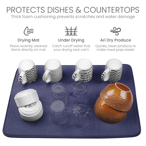 Bellemain XL Dish Mat Microfiber Dish Drying Mat, Super absorbent (Navy, 17" x 24") - color: Navy, size: 17" x 24"