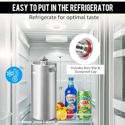 MRbrew Pressurized Mini Keg 128oz, 304 Stainlsee Steel Mini Kegerator with Exhaust Valve Designed Cap Portable Beer Growler for Homebrew And Craft Beer (Silver) - color: Silver