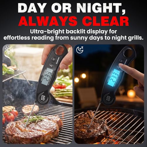 Meat Thermometer Digital, 1 Sec Instant Read, ±0.5°F, Waterproof | IPX5 Waterproof, Large Backlit Display, Magnetic Back, 4.1-Inch Probe, for Grilling, BBQ, Smoker and Cooking - color: Black