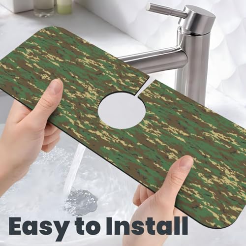 Camouflage Green Brown Camo Faucet Mat For Kitchen Sink, Absorbent Countertop Protector, Quick Dry Sink Splash Guard Pad, Waterproof Draining Mat 15" X 5.5" - color: Style 3