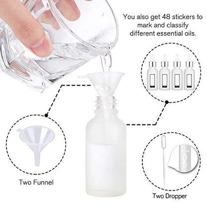 PrettyCare 4 Pack 1oz Dropper Bottle for Essential Oils, 30 ml Frosted Clear Glass Leak Proof Essential Oils Bottles with Labels, Funnels- Empty Tincture Bottles for Personal Care & Beauty - color: 1oz Frosted, style: 4 Pack