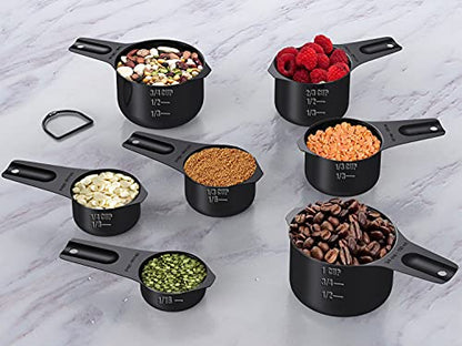 Wildone 21 Piece Black Measuring Cups & Spoons, Includes 7 Stainless Steel Measuring Cups, 8 Double Sided Measuring Spoons, 1 Leveler & 5 Mini Spoons - color: Black