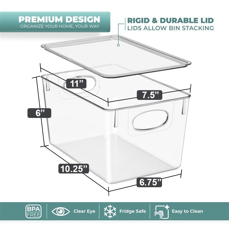 Sorbus 8-Pack Large Clear Plastic Storage Bins with Lids – Kitchen, Pantry, Fridge, Cabinet & Refrigerator Organizers - size: Large, style: 8 Pack