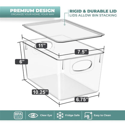 Sorbus 8-Pack Large Clear Plastic Storage Bins with Lids – Kitchen, Pantry, Fridge, Cabinet & Refrigerator Organizers - size: Large, style: 8 Pack