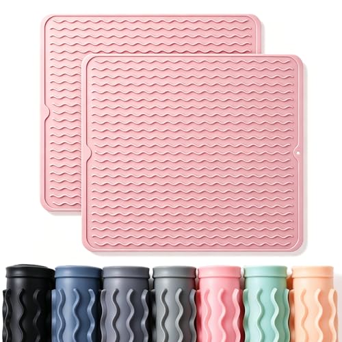 2 Pack Caketime Silicone Dish Drying Mat for Kitchen Counter Cooking Baking Liners Drawer Refrigerator Espresso Machine Station Utensil Holder Washer Trivets Oven Chef Gifts Extra Large 18"x16" Pink - color: Pink, size: 18"*16"