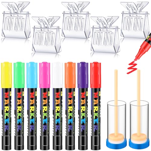 Qualirey 15 Pcs Queen Bee Marking Kit with 8 Pens 2 Bottles and 5 Plastic Cage Clips for Queen Bee Marking Beekeepers, Beekeeping Supplies