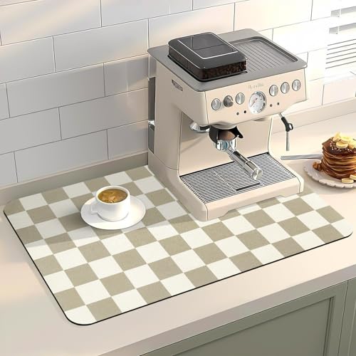 Dish Mat Drying Kitchen Mat, ,16"x 24" Super Absorbent Kitchen Dish Drying Pad for Countertop, Easy to Clean Drainer Mats with Non-slip Rubber Backed for Kitchen Counter, Beige Checkered - color: Beige Checkered, size: 24" x 16"