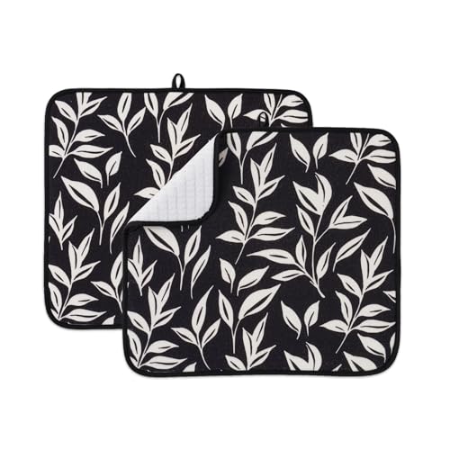 FRESHMINT Printed Dish Drying Mats for Kitchen Counter 2 Pack Absorbent Reversible Drying Mats Microfiber Kitchen Countertop Protector Dishes Drying Pad Extra Large 18"x16" Dish Mat - color: Verdant Leaves, size: 16''X18''