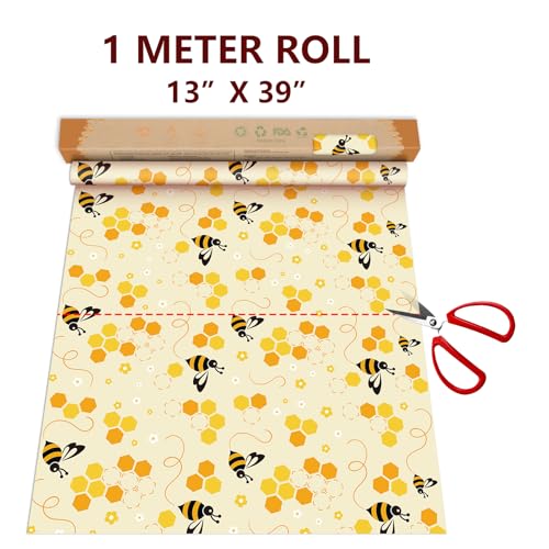 Beeswax Wraps for Food Roll(13x39inch), Organic Beeswax Wrap Beeswax Food Wraps Reusable Food Wrap Sustainable Beeswax Paper Beeswax Sandwich Wrap Beeswax Storage Cloth (Bees) - color: Yellow