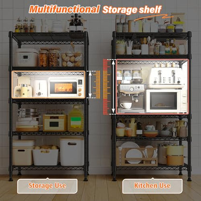 REIBII Metal Shelving 5 Tier Wire Sturdy Storage Shelves Adjustable Steel Organizer Wire Rack for Kitchen Laundry Room Commercial School Storage Room Black 63“Hx 21.65“L x 11.8”D - size: 【5 Tier】63"H X 21.65"W X 11.8"D