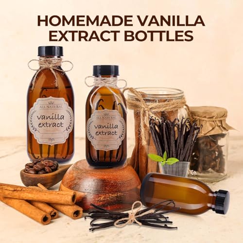 24 Pack 8 OZ Amber Glass Bottles with Lids, Leakproof Glass Bottles for Vanilla extract, Shampoo, Tinctures, Essential Oils, Homemade Hot Sauce, Syrup, Boston Round Brown Bottle - color: Amber