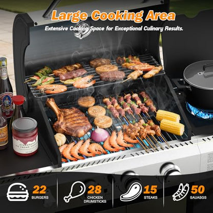 Electactic 3-Burner Propane Gas BBQ Grill with Side Burner,Stainless Steel Grill with Porcelain-Enameled Grates,34000 BTU Barbecue Grill, Suitable for Outdoor Cooking,Camping,Patio Backyard - size: 3 Burner Gas Grills with Side Burner