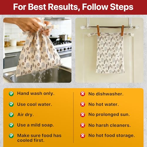 Reusable Beeswax Bread Bags Sourdough - Large Linen Bees Wax Bag for Storage Homemade Loaf - Cotton and Waxed Wrap Lined Container Lined for Sour Dough Fresh Food - Sealable Bread Keeper 2PK Set Gifts