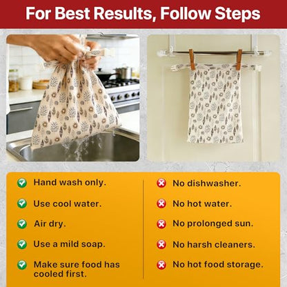 Reusable Beeswax Bread Bags Sourdough - Large Linen Bees Wax Bag for Storage Homemade Loaf - Cotton and Waxed Wrap Lined Container Lined for Sour Dough Fresh Food - Sealable Bread Keeper 2PK Set Gifts