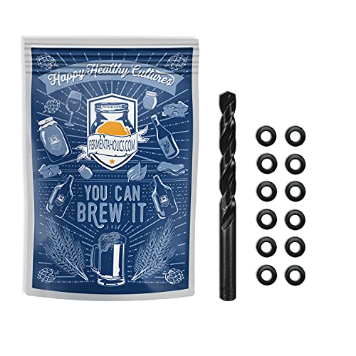 Drill Bit with 12 Pack Of Grommets - Make Your Own Fermentation Vessels - Perfect Fit For Airlocks - Make Homemade Beer, Wine, Mead, Sauerkraut, And More - For Homebrewers