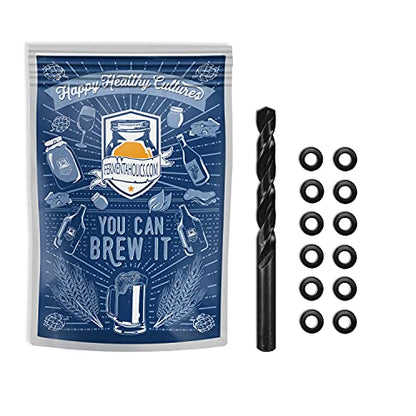 Drill Bit with 12 Pack Of Grommets - Make Your Own Fermentation Vessels - Perfect Fit For Airlocks - Make Homemade Beer, Wine, Mead, Sauerkraut, And More - For Homebrewers