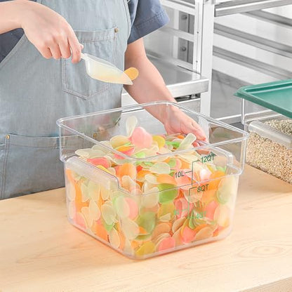 EGGKITPO 8 Pack 12 QT Food Storage Containers with Green Lids Hot Cold Resistant Stackable Square Commercial Container Set with Handle Scarle Commercial Kitchen service Business BPA-Free Polycarbonate - color: Green Lids, size: 12.0 QT