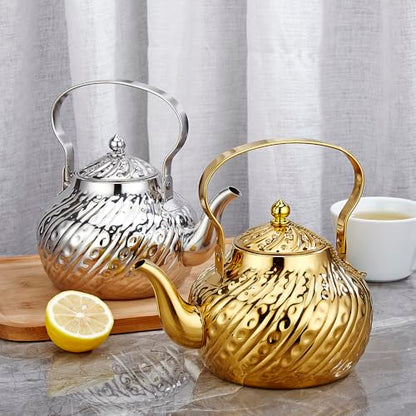 SANQIAHOME 2000ml stainless steel antique style teapot,with Infuser, thickened boiling kettle, lifting handle,Gold - color: Gold(D), size: 2000ml