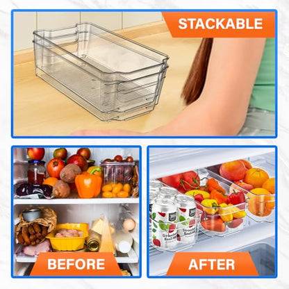 Lifemaster Multi-Purpose Refrigerator Bins - 8 Pieces Usable And Stackable Design Fridge Bin Organizer With Easy Grip Handles - Clear - size: 8 Pack