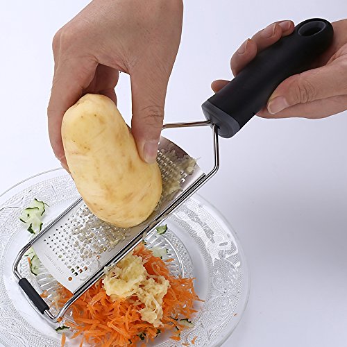 Stainless Steel Cheese Grater, Ergonomic Soft Handle Lemon Ginger Potato Zester with Plastic Cover - color: A-Black