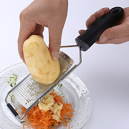 Stainless Steel Cheese Grater, Ergonomic Soft Handle Lemon Ginger Potato Zester with Plastic Cover - color: A-Black