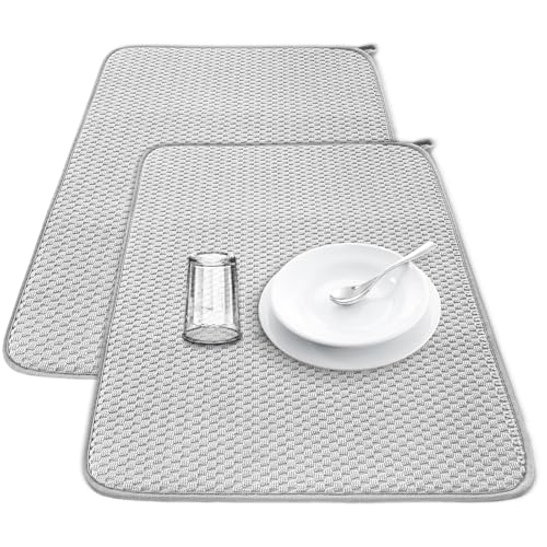 2Pcs XXL Dish Drying Mat,Absorbent Microfiber Dish Drainer Mats,Kitchen Counter Pads for Coffee Countertops,Sinks,Draining Racks(24×17",Gray)