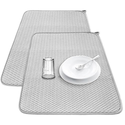 2Pcs XXL Dish Drying Mat,Absorbent Microfiber Dish Drainer Mats,Kitchen Counter Pads for Coffee Countertops,Sinks,Draining Racks(24×17",Gray)