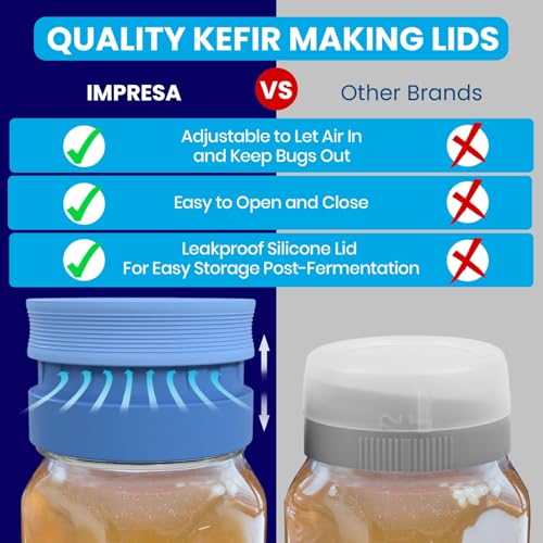 IMPRESA Mason Jar Strainer Lids - Blue, Pack of 3 Clog-Free Drainage & Kefir Strainer - Compact 3-Piece Fermentation Kit - Secure Fit
