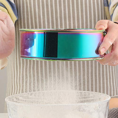 18/10 Stainless Steel Flour Sifter, Kitchen Fine 80 Mesh Strainers Sieve for Baking Cake Bread - color: Rainbow