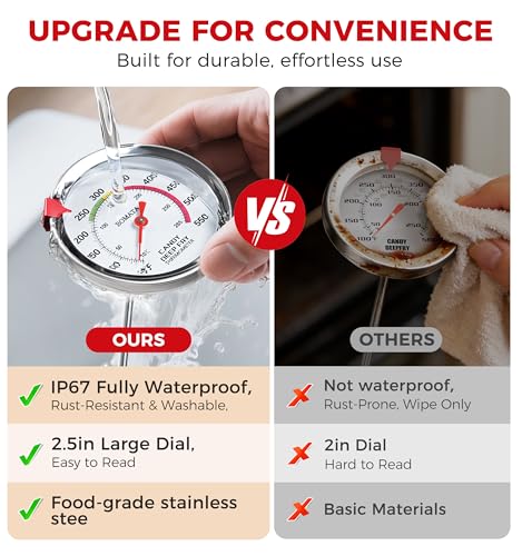 BOMATA 2-Pack Candy Thermometer with Pot Clip, Hands-Free Use, Waterproof IP67 and 2.5" Display Deep Fry Oil Thermometer with NSF Certified, for Cooking, Food, Turkey, BBQ, Grill... Mth400 Silver - color: Silver (Pack of 2)