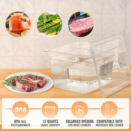 HOMENOTE Sous Vide Container 12 Quart With Lid,BPA Free Complete Accessories For Anova and Most Sous Vide Cookers,Anova Container Kit - color: Sous Vide Container-without accessories