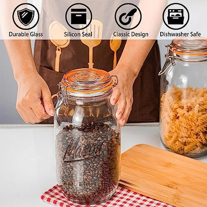 Anwoi Wide Mouth Mason Jars 64 oz 3 Pack Half Gallon Glass Jar with Airtight Lids, Large Mason Jar with Scale Mark Food Storage Canning Jars for Pickling Flour Sugar Pasta Oats Cereal - color: 64oz 3pack