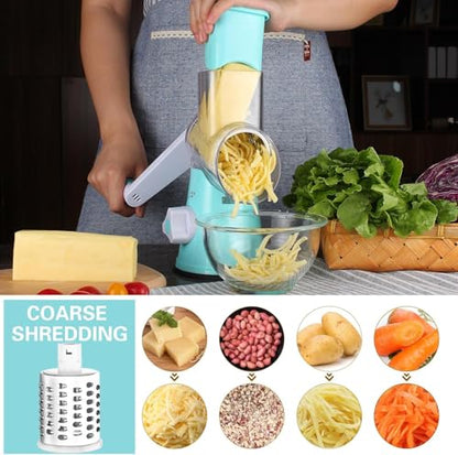 Cambom Rotary Cheese Grater Hand Crank Cheese Shredder for Fresh Cheese, Vegetable, Nuts,Non-slip Suction Base，Three Blades,Blue - color: Blue, size: 3 BLADES