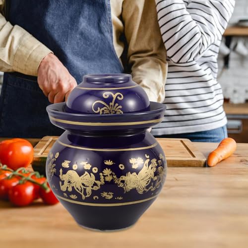 Abaodam Ceramic Pickling Jar with Lid 4lb Thickened Chinese Fermenting Crock Kitchen Vegetable Storage Jar for Kimchi Sauerkraut and Pickles Household Use