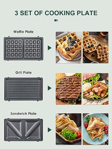 Reemix 3-in-1 Waffle, Grill & Sandwich Maker, Panini Press Grill and Waffle Iron Set with Removable Non-Stick Plates, Perfect for Grilled Cheese, Tuna Melts, Burgers, Steaks (Black, Stainless steel) - color: Black, Stainless steel