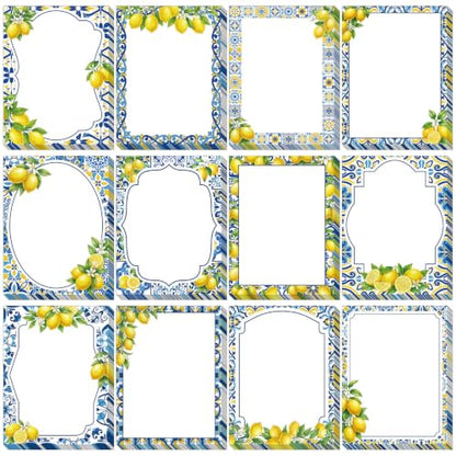 Chiisong 12 Pads Capri Lemon Sticky Notes 3 x 4 Inches Blue Tiles Yellow Adhesive Memo Pads Reminder Decor Mediterranean Amalfi Coast Notepads for Journal Office Summer Birthday Wedding Gifts - style: Capri Lemon