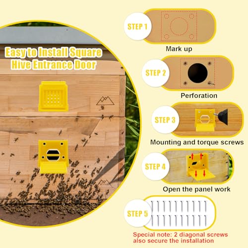 8 Pcs Bee Hive Entrance Gates, Square Bee Hive Entrance Reducer, Yellow Multifunctional Plastics Bee Entrance Reducer, Open Window for Hive Ventilation Hive Tool Beekeeping - color: Yellow