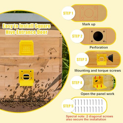 8 Pcs Bee Hive Entrance Gates, Square Bee Hive Entrance Reducer, Yellow Multifunctional Plastics Bee Entrance Reducer, Open Window for Hive Ventilation Hive Tool Beekeeping - color: Yellow