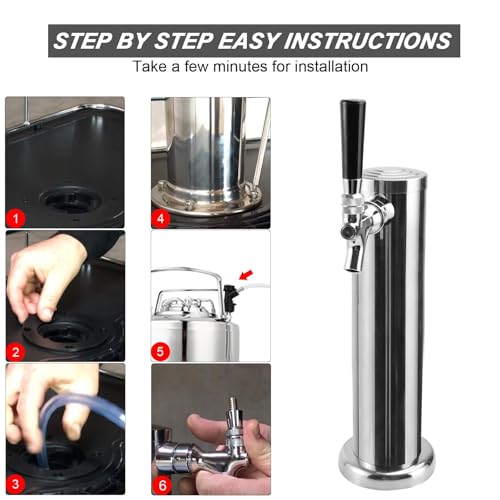 Kegerator Tower Single Faucet Beer Tower Beer Tap Beer Facet Tower Beer Tap Dispenser Stainless Steel Tower Brass Faucet Stainless Core Beer Tap Preassembled Line Keg Tower 3" Kegerator Tower for beer - size: Single Tap-Brass Faucets