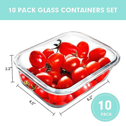 VERONES 10Pack 22OZ Glass Meal Prep Containers, Airtight Glass Lunch Containers Set, Glass Food Storage Containers with Lids,Exclusive of BPA, for Microwave, Oven, Freezer&Dishwasher Friendly,Green - color: Green