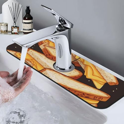 Faucet Mat for Kitchen Sink Super Absorbent Diatomite Fast Drying Stone Draining Mat 15" x 5.5" Non-slip Drain Pad Sink Mat Cheese Sandwiches Dish Drying Mat for Kitchen Bathroom Counter